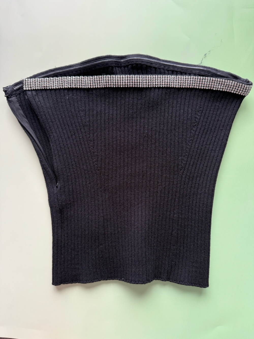 Black Ribbed Knit Top with Rhinestone Trim - Picture 5 of 10